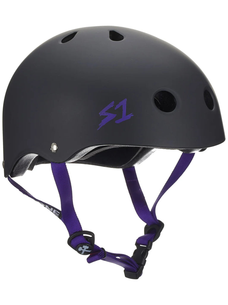 S1 Lifer Helmet - BLACK MATTE W/ PURPLE STRAPS - Pigeon's Roller Skate Shop