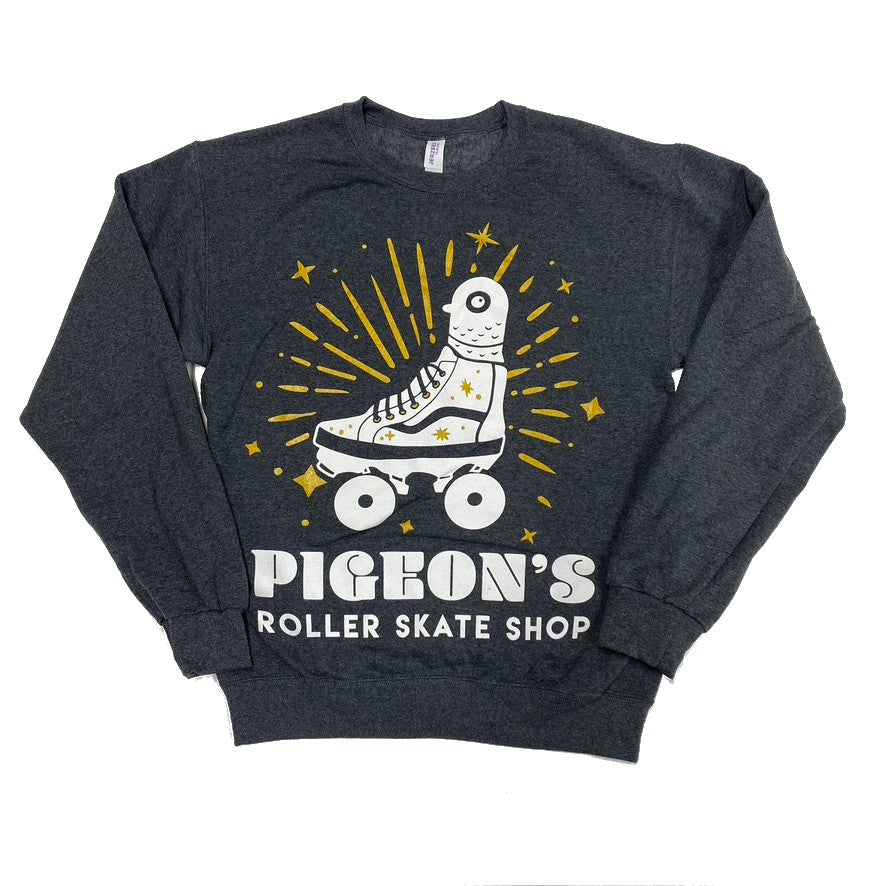 Pigeon's Roller Skate Shop Crewneck - GREY/GOLD - Pigeon's Roller Skate Shop