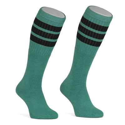 Skater Socks Knee Length - TEAL W/ BLACK STRIPES - Pigeon's Roller Skate Shop