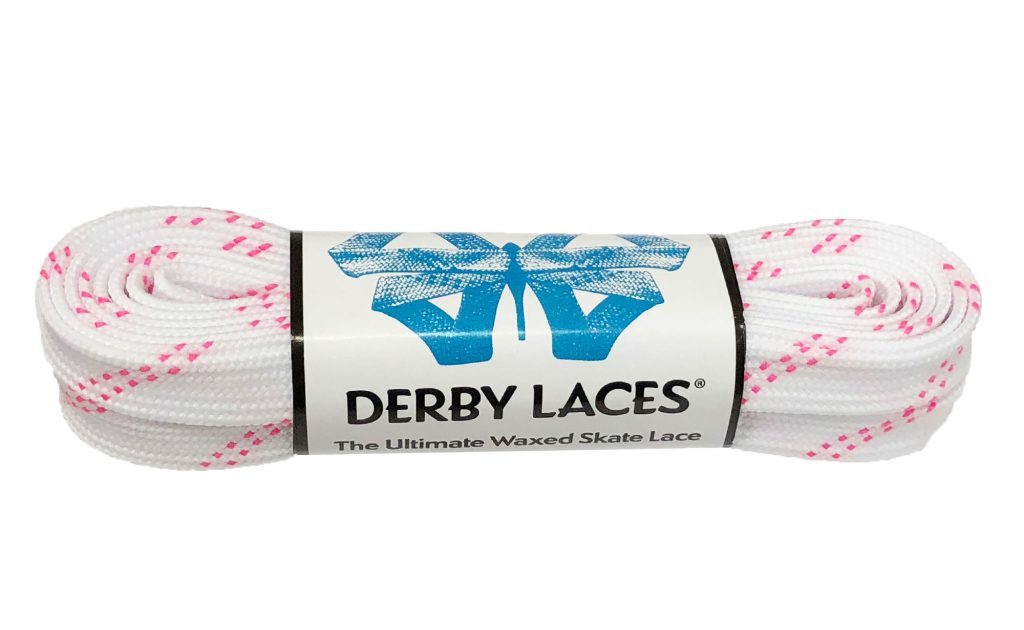 WAXED by Derby Laces - WHITE/PINK TRACER 108" - Pigeon's Roller Skate Shop